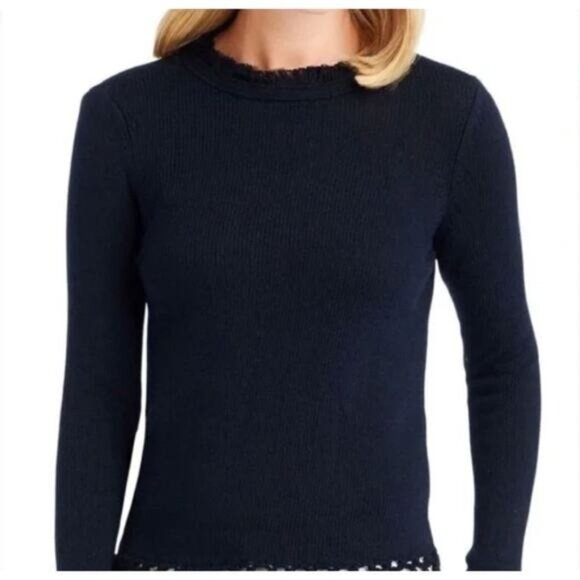 J.McLaughlin Navy Fringe Tassel Sweater Women's Size Medium Excellent Like New - Picture 2 of 9